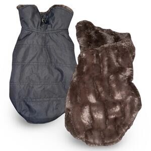 Bed Bath & Beyond Dog Puffer Vest Small Luxury Faux Fur Jacket Reversible Black